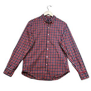 J. Crew Button Down Shirt Mens M Red Navy Plaid Long-Sleeve Classic Casual